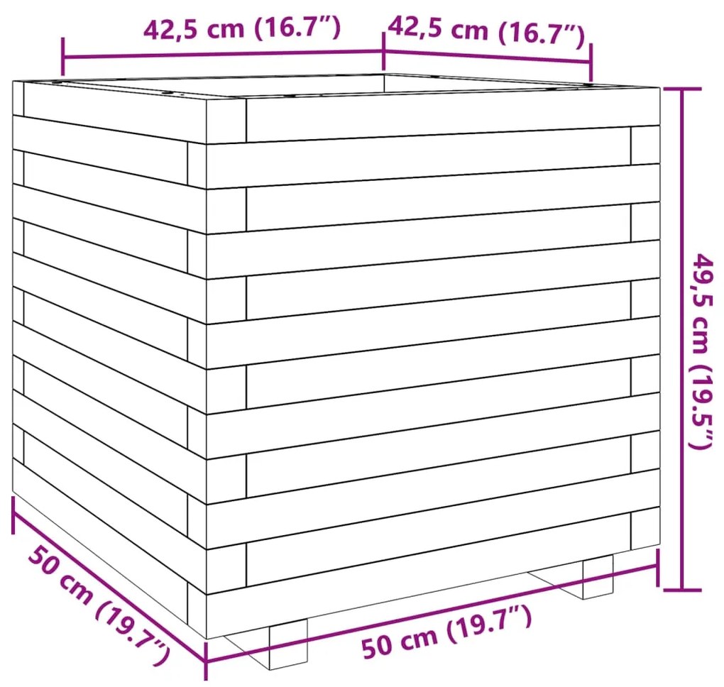 Vaso/floreira de jardim 50x50x49,5 cm pinho maciço branco