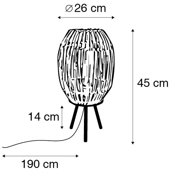 Candeeiro de mesa rustico tripé bambu branco - CANNA Capsule Rústico