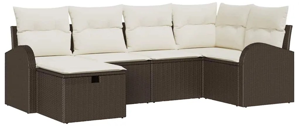 Conjunto de Sofá de Jardim com Almofadas - Marrom, em Polirattan, 6 Pe