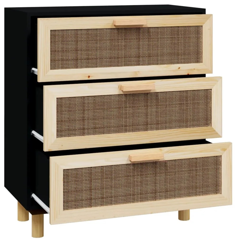 Aparador 60x30x70 cm pinho maciço/vime natural preto
