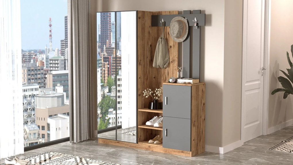 Hall Stand DD8 – Pinheiro Atlântico e Antracite – 147,2x179,7x37,5 cm
