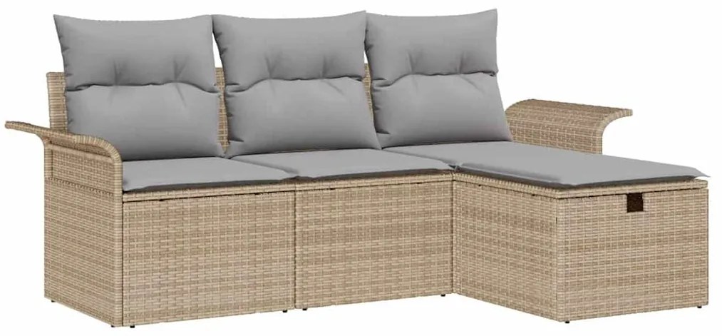 Conjunto de Sofá de Jardim em 4 Peças com Almofadas Bege em Rattan Pol