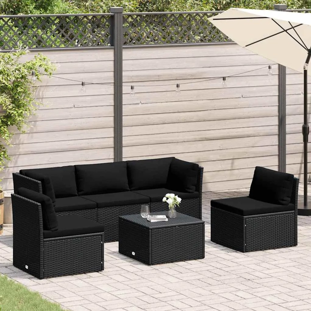 vidaXL 4 pcs conjunto lounge de jardim c/ almofadões vime PE preto