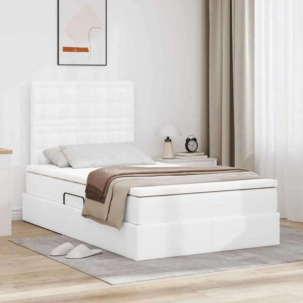 vidaXL Cama com Armazenamento Branco 120 x 190 cm Couro Sintético