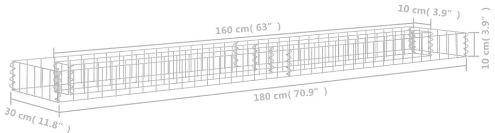 Canteiro elevado/cesto gabião 180x30x10 cm aço galvanizado