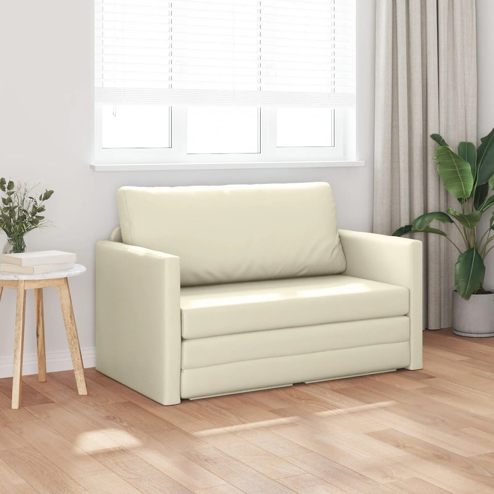 Sofá-camas 2-em-1 Creme 124x71x78 cm Couro Sintético