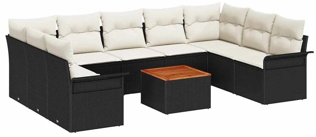 Conjunto de Sofá de Jardim de 10 peças com Almofadas Pretas em Rattan
