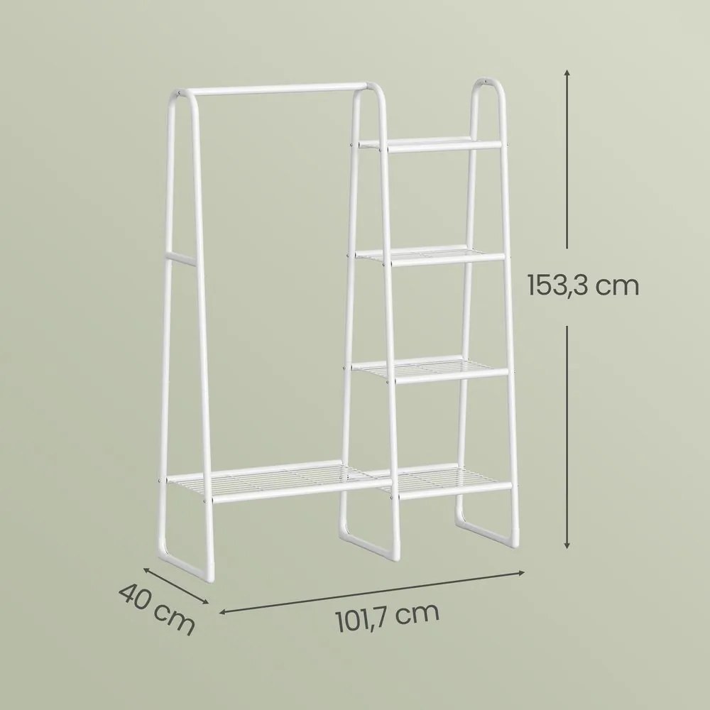 Guarda-roupa aberto, cabideiro com 5 prateleiras em metal 40 x 101,7 x 153,3 cm branco