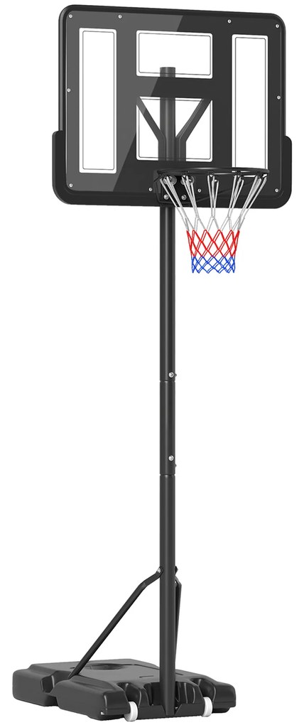 HOMCOM Cesta Basquetebol Altura Ajustável 220-365 cm Aro Suporte Rodas Base Recarregável Estável Preto | Aosom Portugal