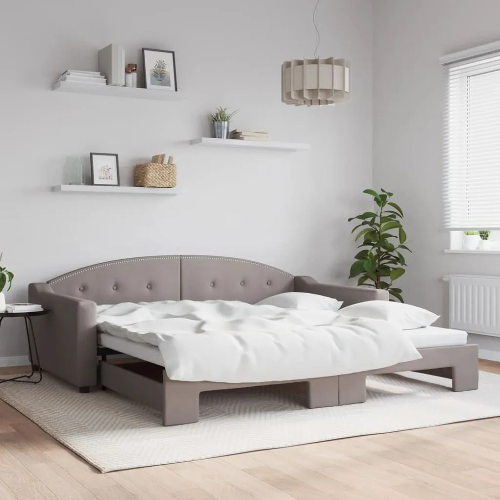 Sofá-cama com gavetão 100x200 cm tecido cinzento-acastanhado