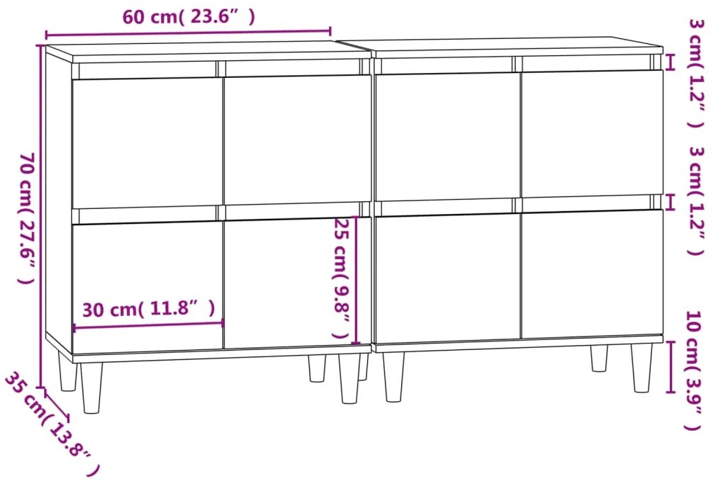 Aparadores 2 pcs 60x35x70 cm derivados de madeira branco