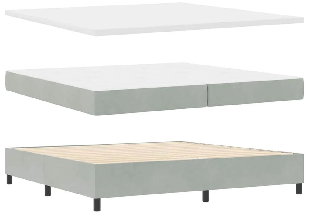Cama Box com Colchão vidaXL Cinza Claro 200x200 cm Veludo