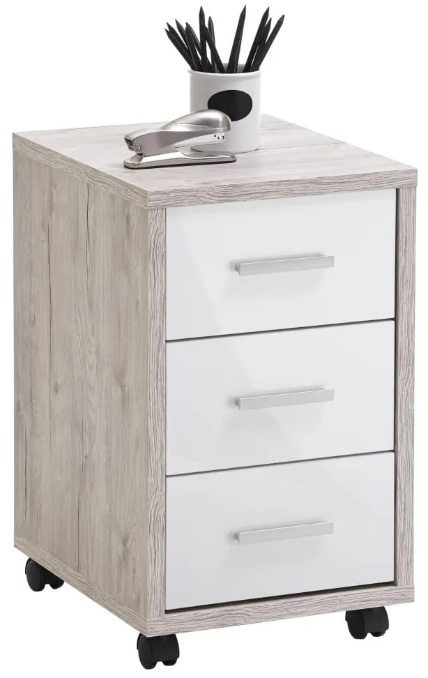 Armário móvel com gavetas carvalho areia/branco brilhante