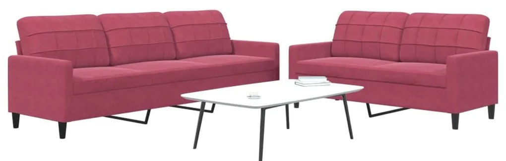 2 pcs conjunto de sofás com almofadões veludo vermelho tinto
