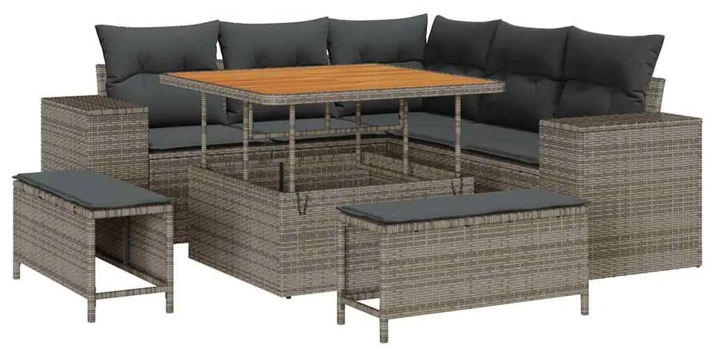 Conjunto de Sofá de Jardim vidaXL 8 Peças com Almofadas Cinza Vime PE