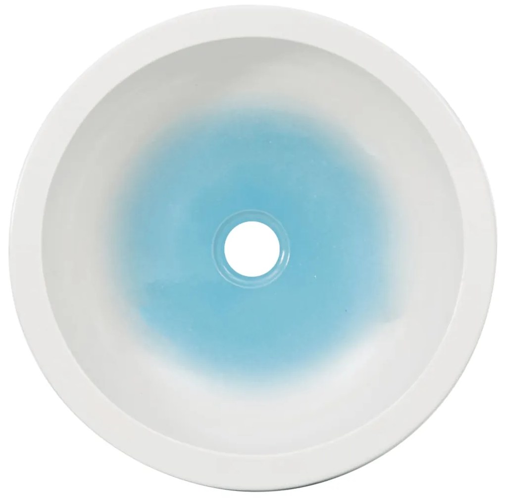 Pia de bancada redonda Φ41x14 cm cerâmica azul e branco