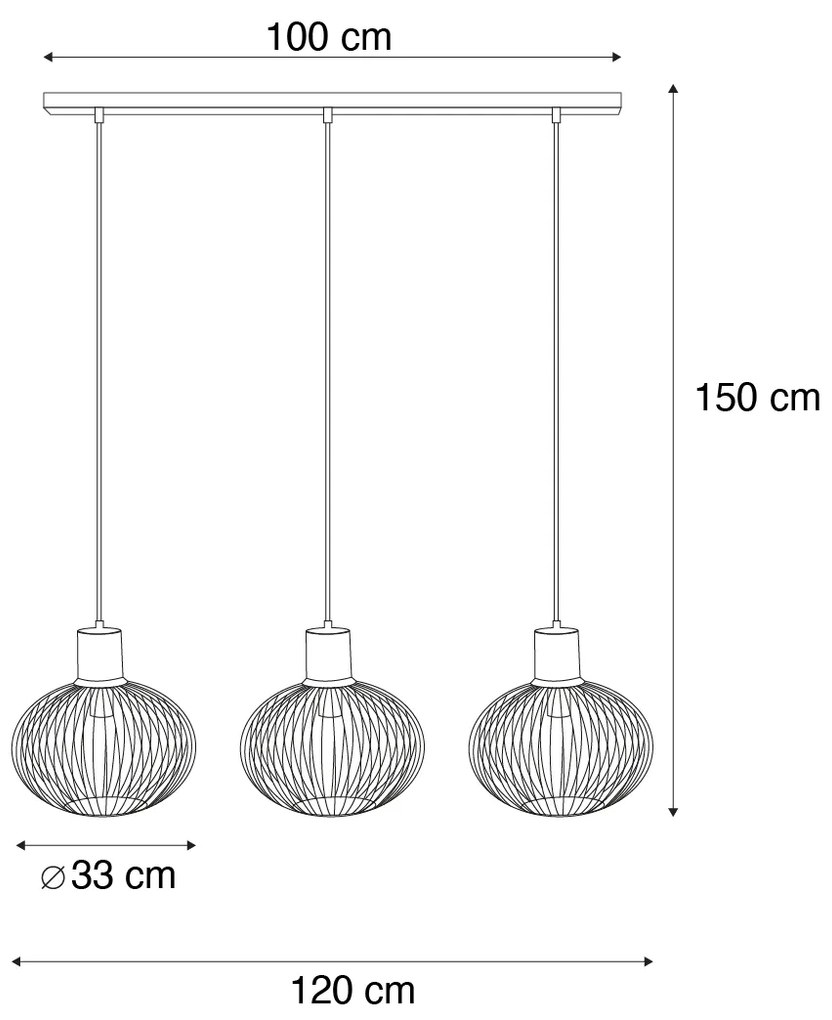 Candeeiro suspenso de arame moderno preto com bege 3-luzes - Gila Moderno