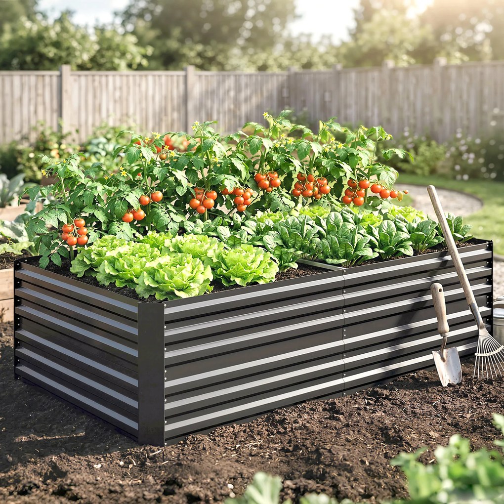 Floreira retangular para horta com tubos de reforço em aço galvanizado 180 x 90 x 59 cm