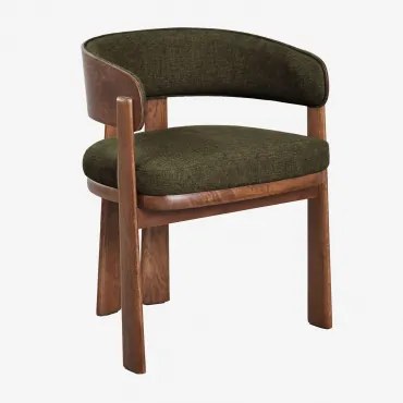 Pack De 4 Cadeiras De Jantar Em Madeira De Carvalho E Estofadas Olea Signature Carvalho Escuro Castanho & Chenille Verde Sálvia - Sklum