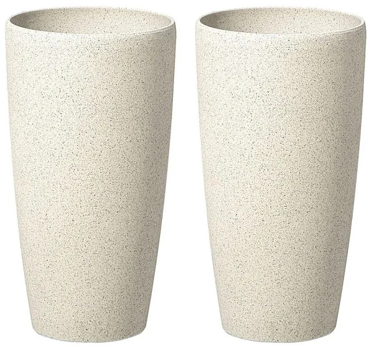 Conjunto de 2 vasos para plantas em pedra creme clara 23 x 23 x 42 cm ABDERA Beliani