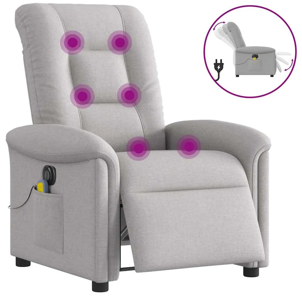 Poltrona massagens reclinável elétrica tecido cinzento-nublado