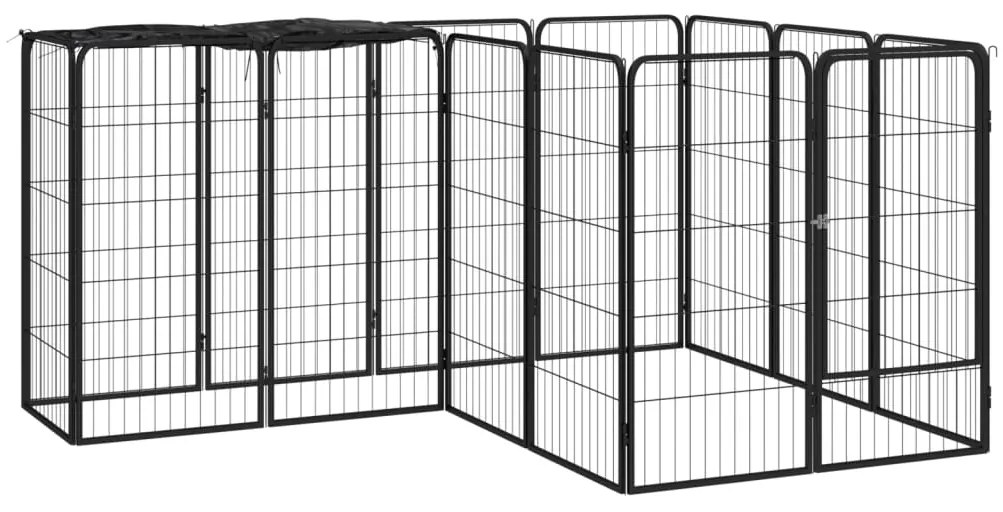 vidaXL Parque p/ cães c/ 14 painéis 50x100 cm aço revestido a pó preto