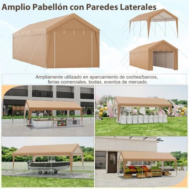 Tenda de jardim portátil para garagem carros, festas, jardim, eventos 301 x 600 cm com laterais amovíveis e porta exterior com fechadura Amarelo