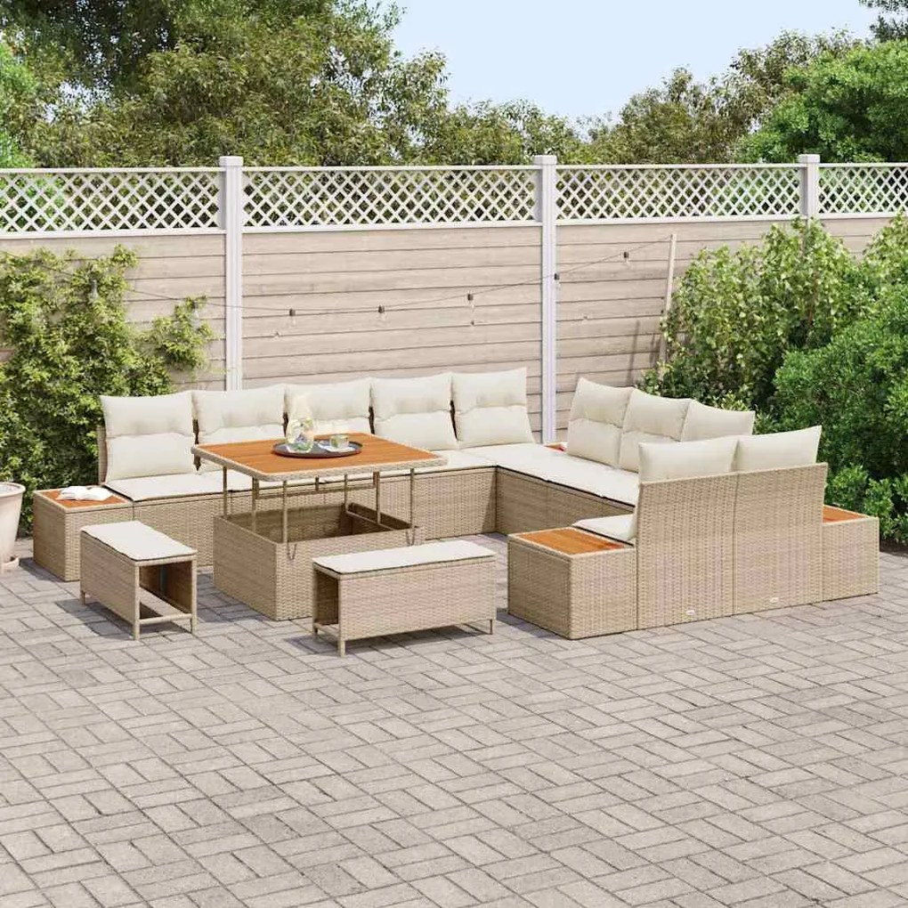 Conjunto de sofá de jardim de 13 peças com almofadas bege em rattan de