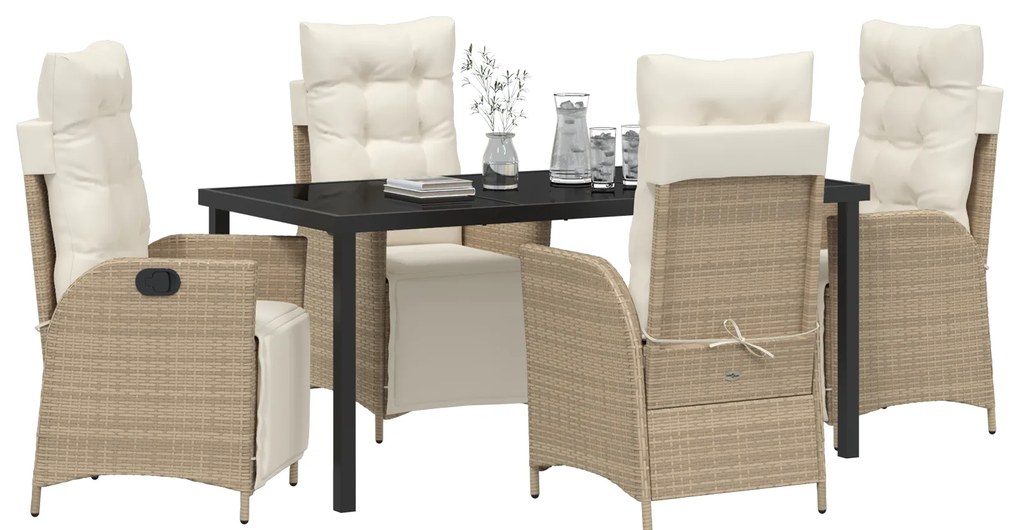 Conjunto de Jantar de Jardim - 5 Peças - Bege - Rattan Poliéster