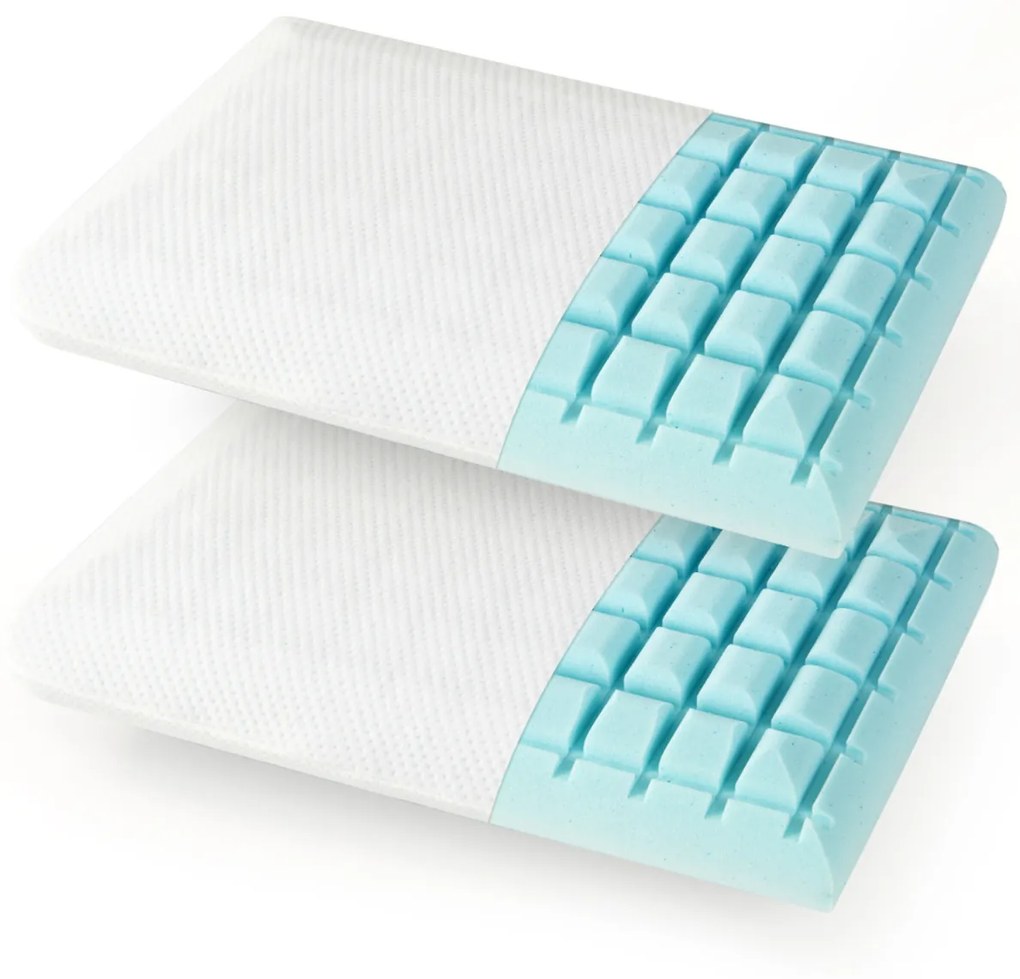 Conjunto de 2 almofadas de espuma de gel viscoelástico com corte 3D Airflow Cooling com capa amovível e lavável Branco