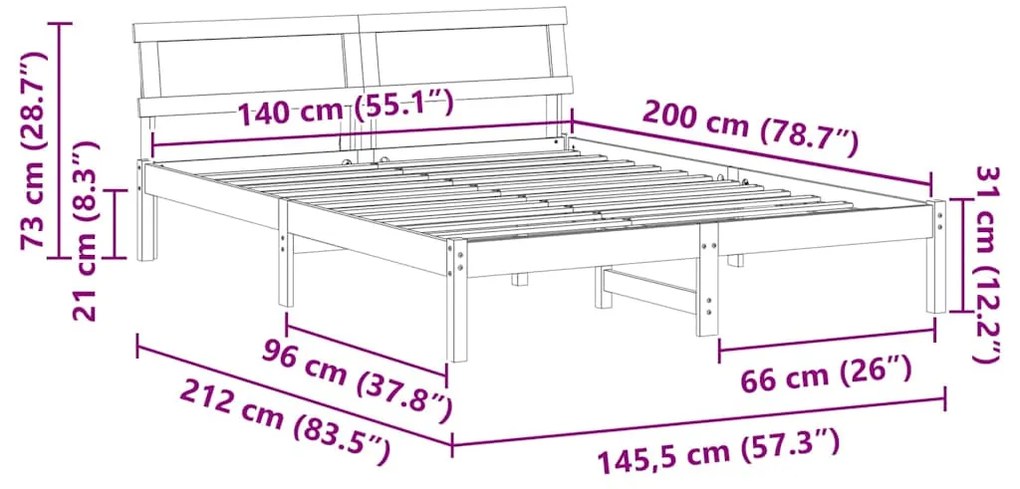 Estrutura da Cama com luzes de tira LED com cabeceira Branco 140 x 200