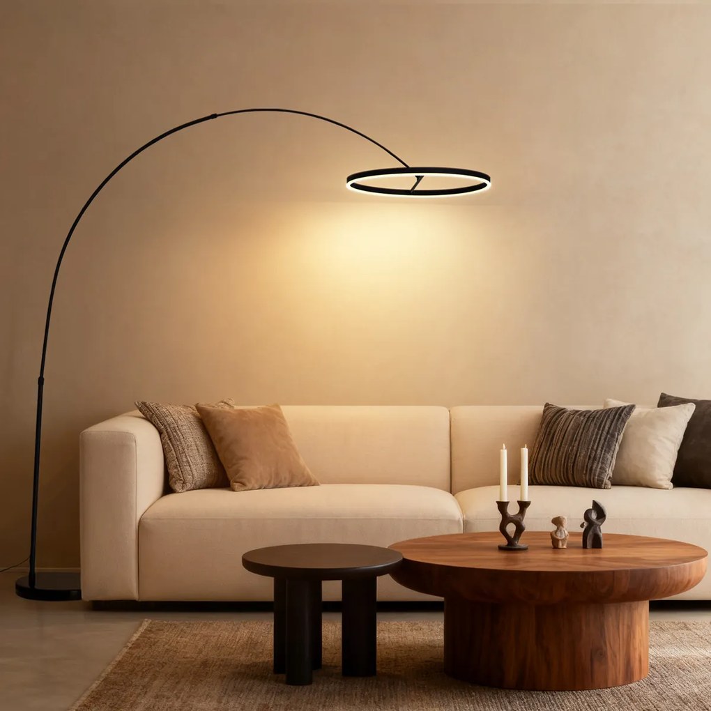 Candeeiro de Arco Design Preto Incl. LED Regulável em 3 Níveis - Anello