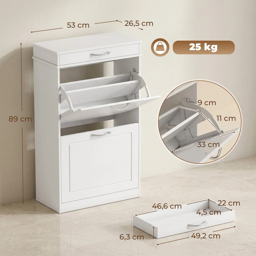 Sapateira, Móvel para Sapatos, 53 x 26,5 x 89 cm, Para 8 Pares, Branco