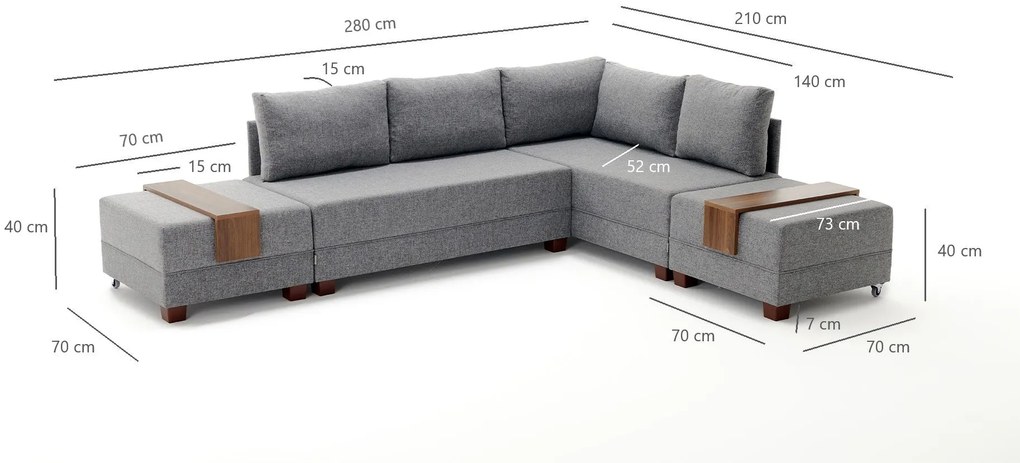 Sofá-Cama de Canto Fly – Cinza – 210x70x280 cm