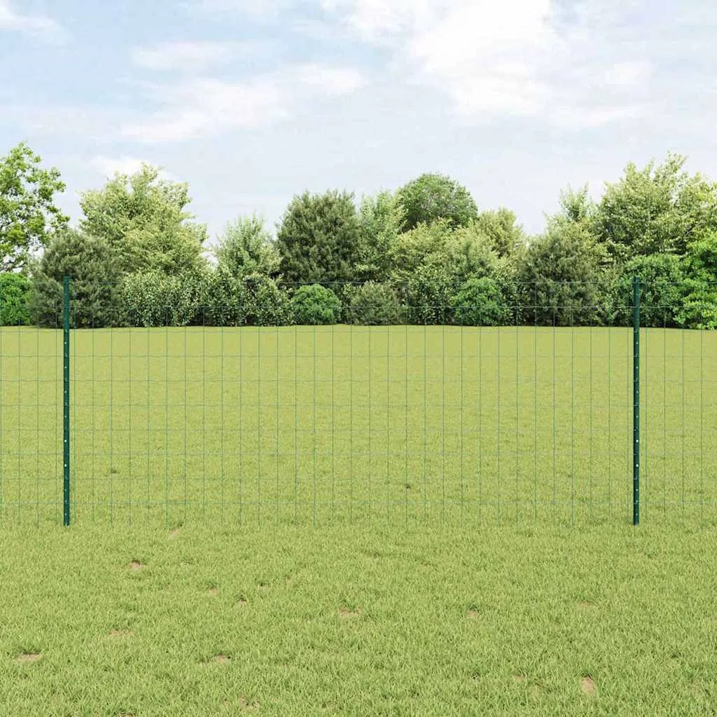 vidaXL Cerca Euro com 5 Posts U Verde 1x10 m Aço