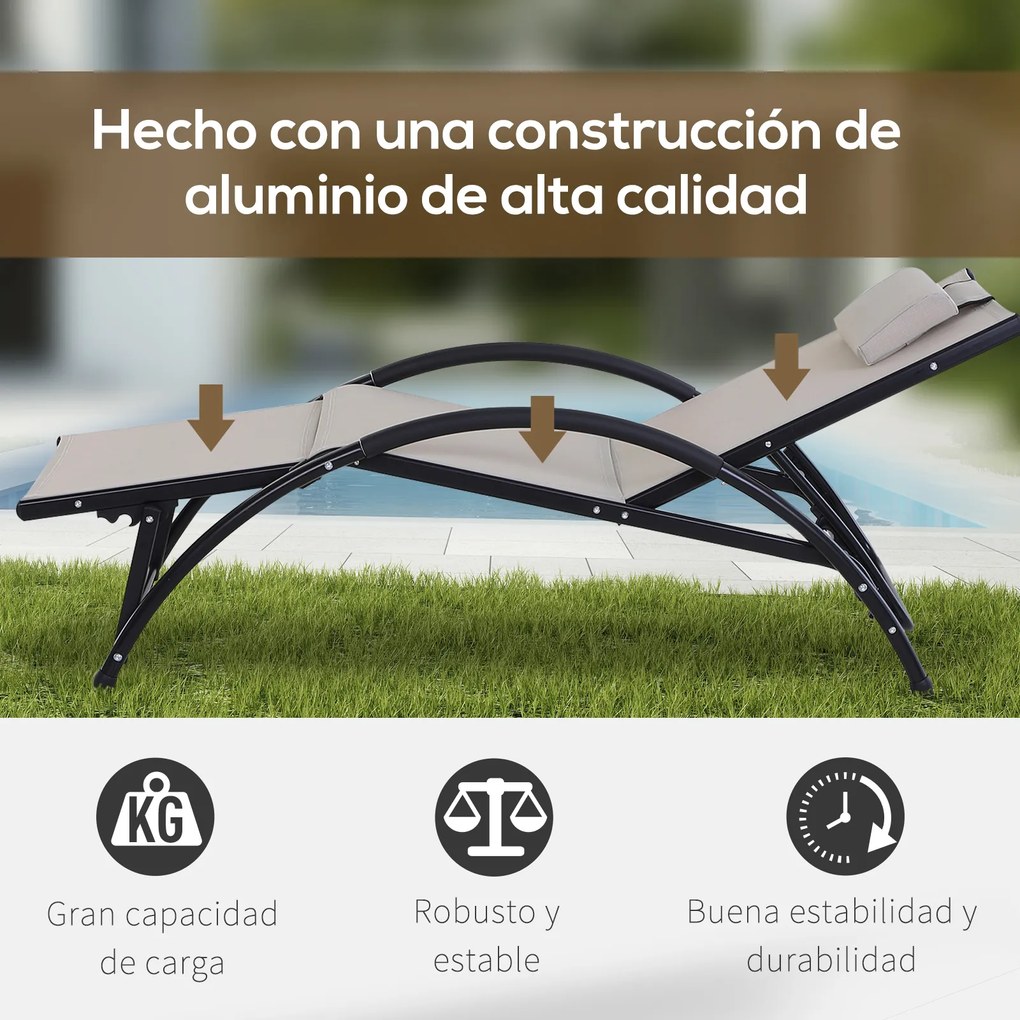 Outsunny Espreguiçadeira de Jardim Reclinável com Encosto Ajustável de 5 Níveis Apoio para os Pés Regulável e Apoio para a Cabeça Removível para Terraço Balcão Exterior 66x152x81cm Bege