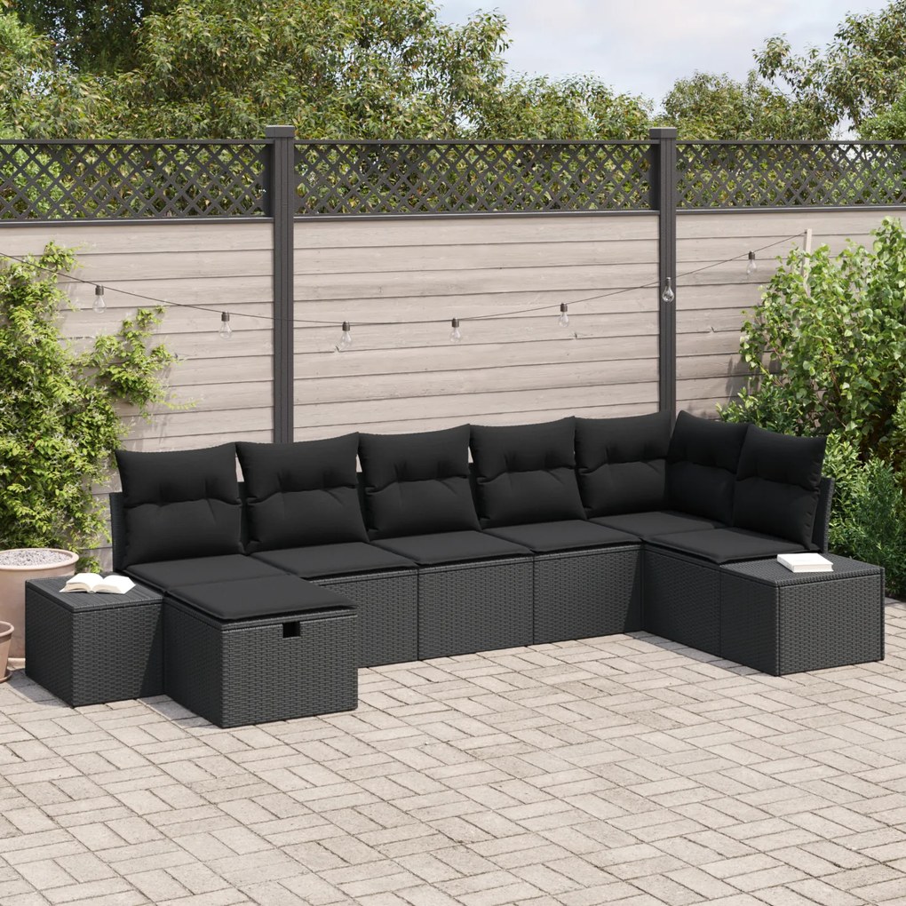 Conjunto de Sofá de Jardim de 7 Peças com Almofadas Rattan Polipropile