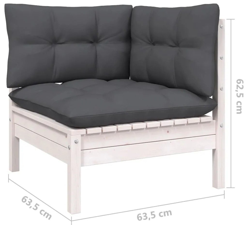 12 pcs conj. lounge de jardim c/ almofadões pinho maciço branco