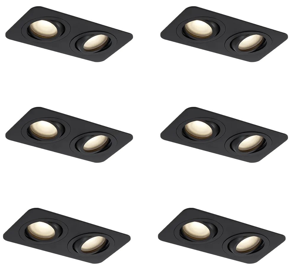 Conjunto de 6 focos embutidos redondos pretos GU10 50mm giratórios e inclináveis IP44 2-Light - Alberto