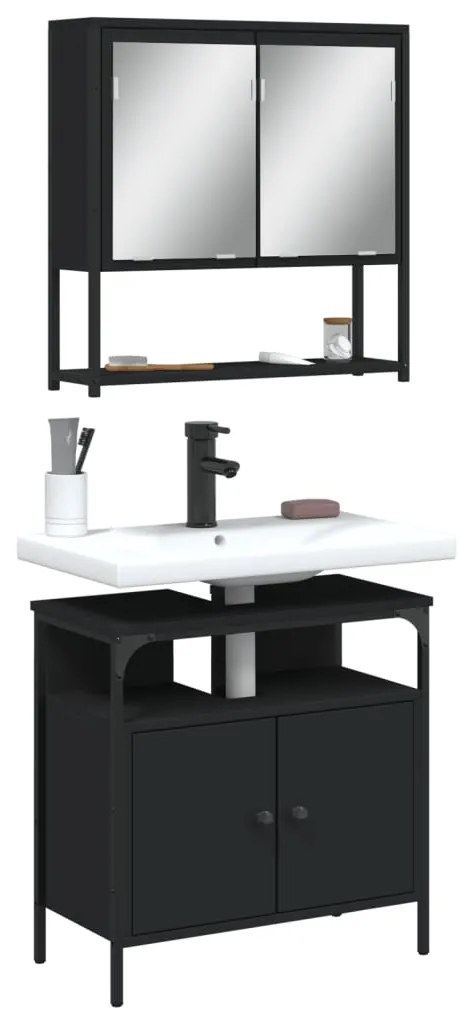 2 pcs conjunto móveis casa de banho derivados de madeira preto