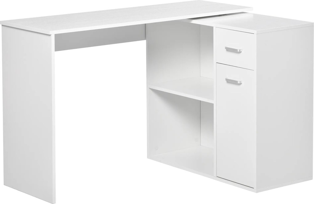 HOMCOM Mesa de canto rotativa a 180°, mesa de computador, estante, gaveta, armário, área de trabalho, 117x82x74cm, branco | Aosom Portugal