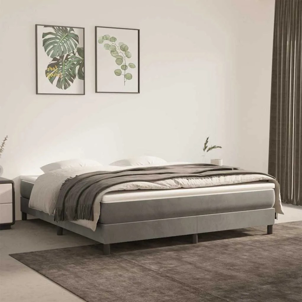3120778 vidaXL Estrutura de cama com molas 160x200 cm veludo cinzento-claro