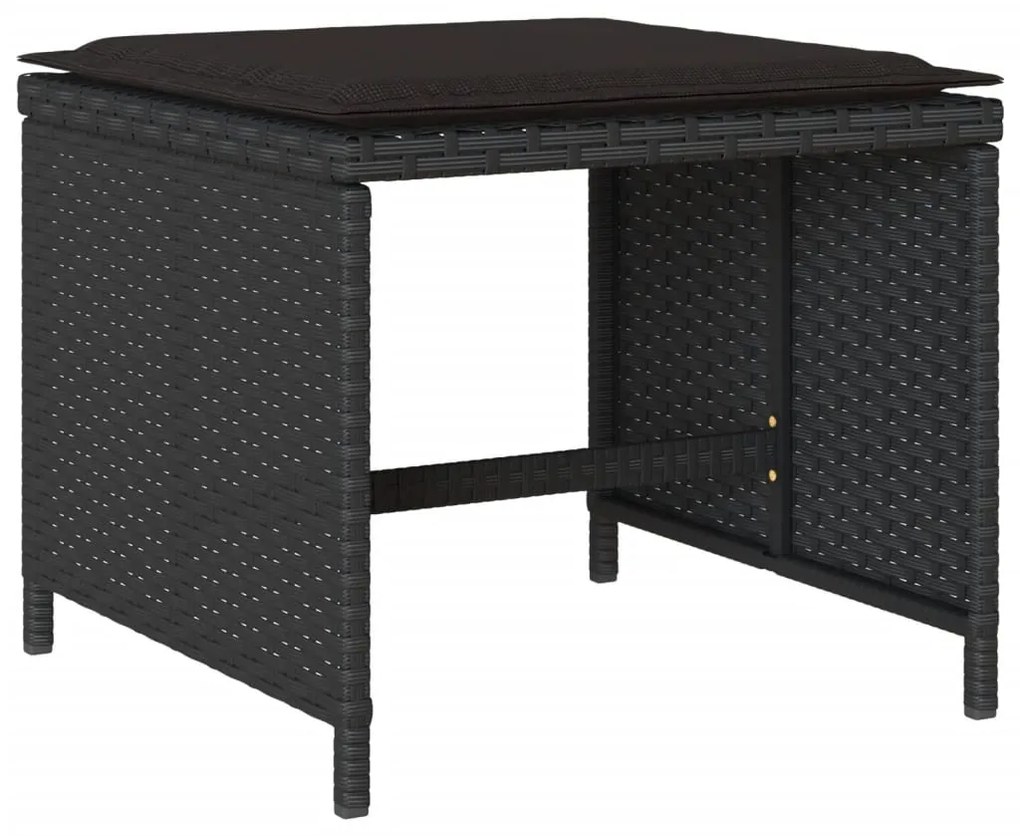 15 pcs conjunto de jantar p/jardim com almofadões vime PE preto