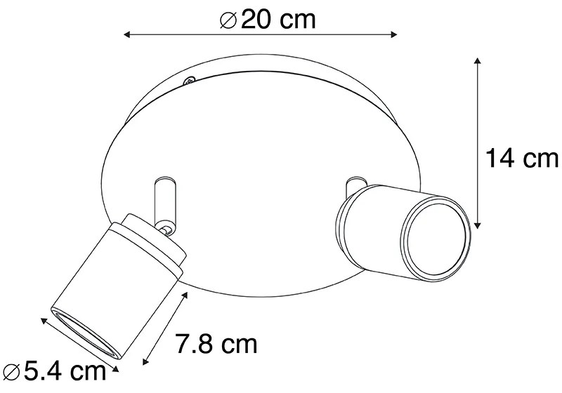 Foco de teto moderno preto 2 luzes IP44 - Ducha Moderno
