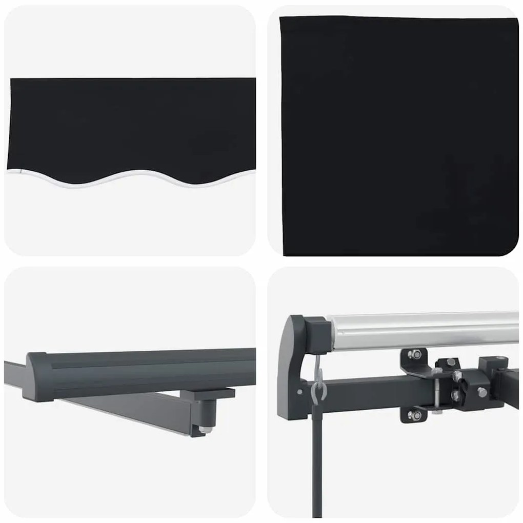 Toldo Manual Retrátil com LED Preto 600x300 cm