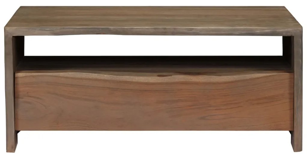 Mesa de centro acácia maciça arestas vivas 90x50x40 cm cinzento