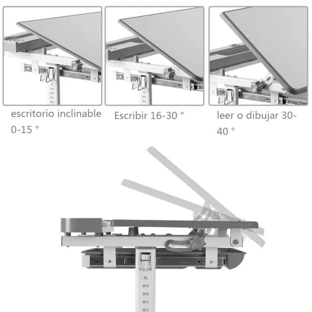 Secretária para crianças com Cadeira ajustável em altura com gaveta em ângulo 66 x 49 x (54,5 - 77) cm Cinzento