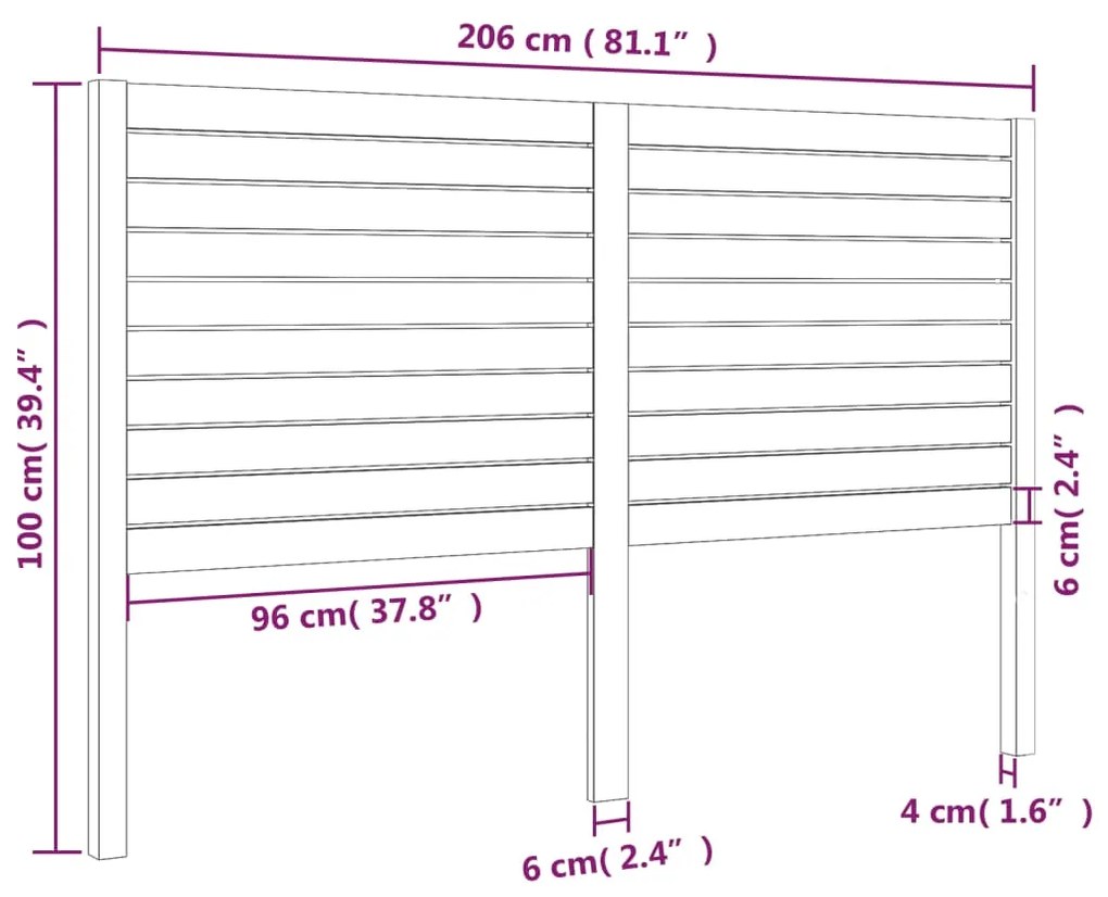 Cabeceira de cama 206x4x100 cm pinho maciço