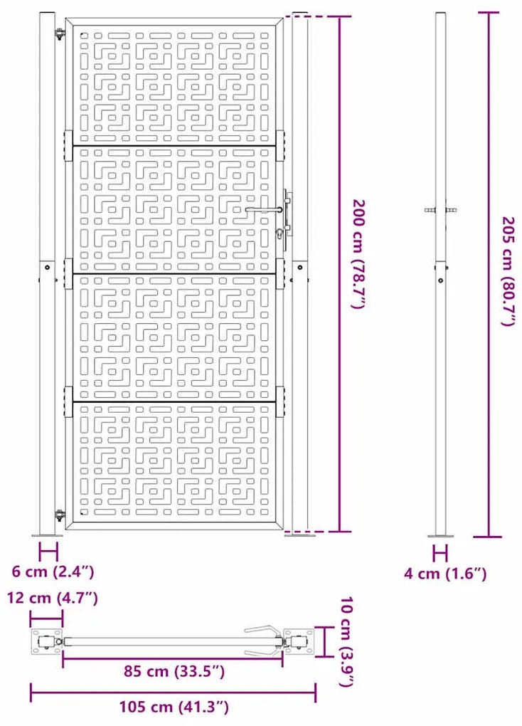 Portão de jardim 105x205 cm preto design cruzado de aço