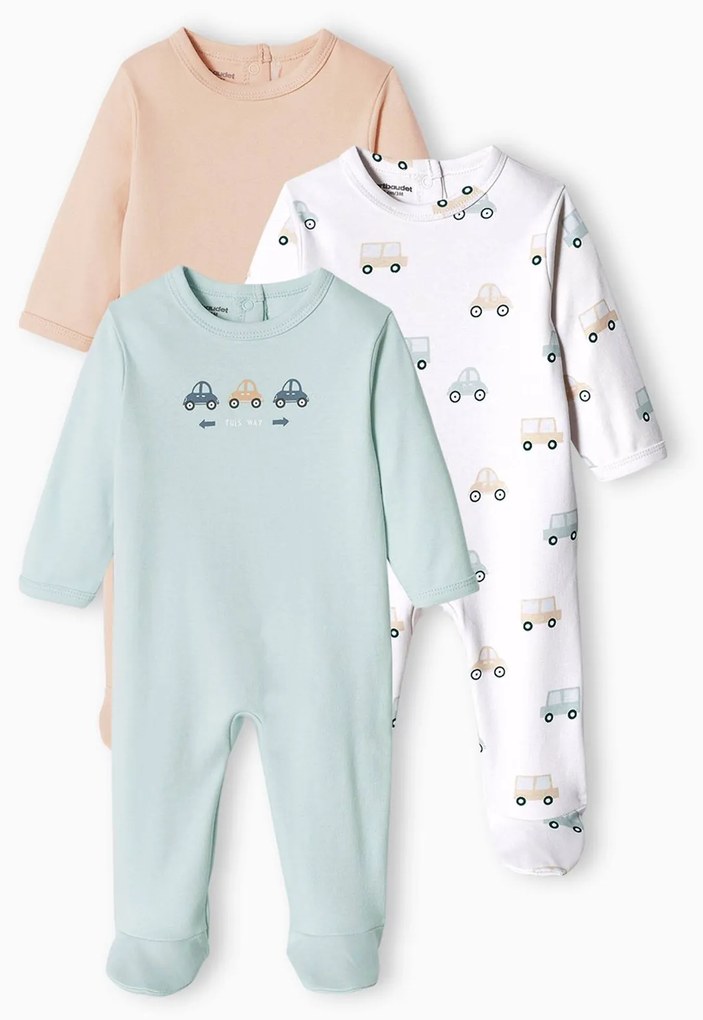 Lote de 3 pijamas básicos, em interlock, para bebé azul-céu